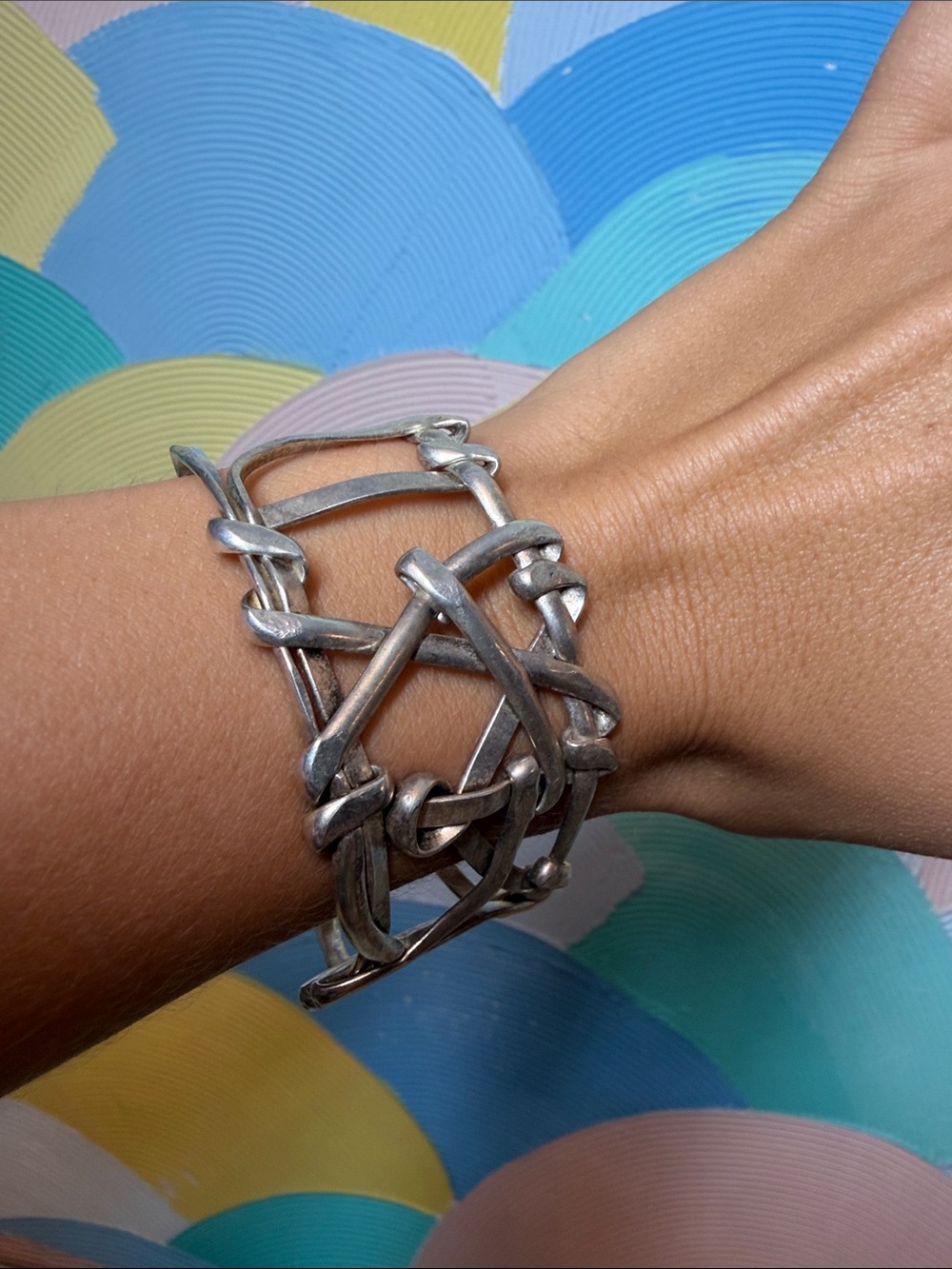 Handmade 925 silver bracelet with unique one of a kind design bends festival